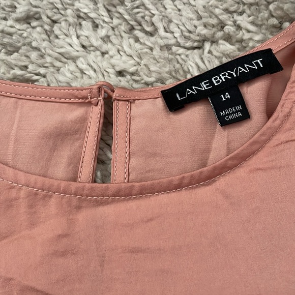 Lane Bryant Shimmery Rose Gold L/S Ruffle Detail Blouse, size 14 - Picture 2 of 5